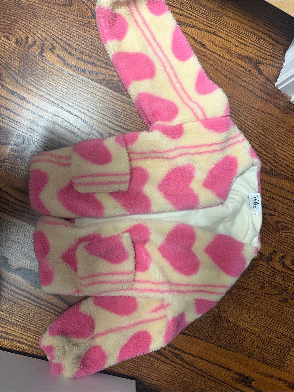 Lola + the boys Kids Pink Heart Fleece Jacket - Cute Cozy Outerwear